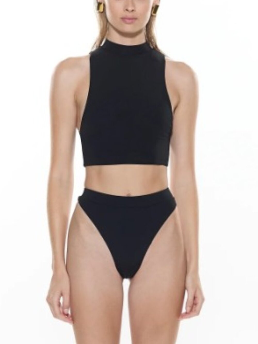 MYRASWIM Black High Neck Swim Crop Top S Minimalist Sporty Chic